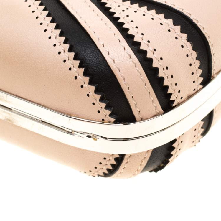 Pre Owned Alexander McQueen Beige/Black Leather Patchwork Britannia Skull Box Clutch