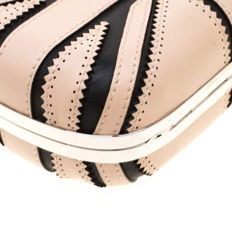 Pre Owned Alexander McQueen Beige/Black Leather Patchwork Britannia Skull Box Clutch