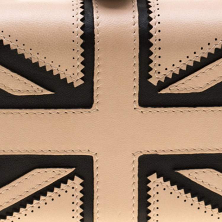 Pre Owned Alexander McQueen Beige/Black Leather Patchwork Britannia Skull Box Clutch