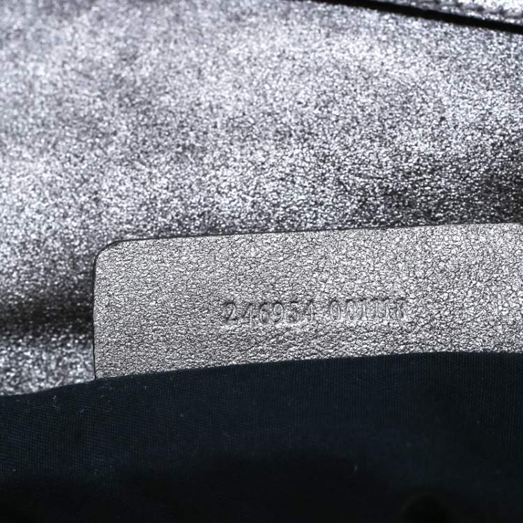 Pre Owned Alexander McQueen Metallic Grey Textured Leather Wristlet Clutch