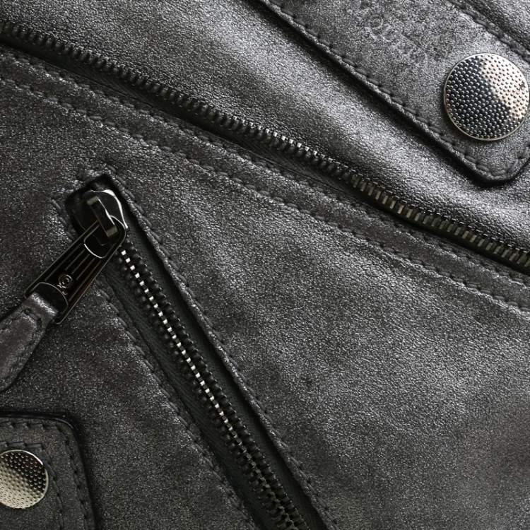 Pre Owned Alexander McQueen Metallic Grey Textured Leather Wristlet Clutch