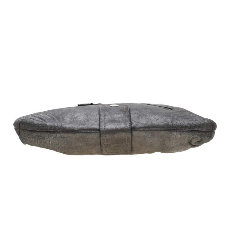 Pre Owned Alexander McQueen Metallic Grey Textured Leather Wristlet Clutch