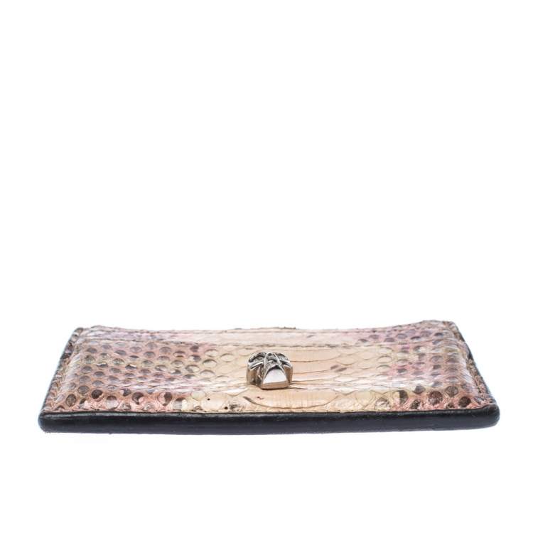 Pre Owned Alexander McQueen Beige/Pink Python Skull Card Holder