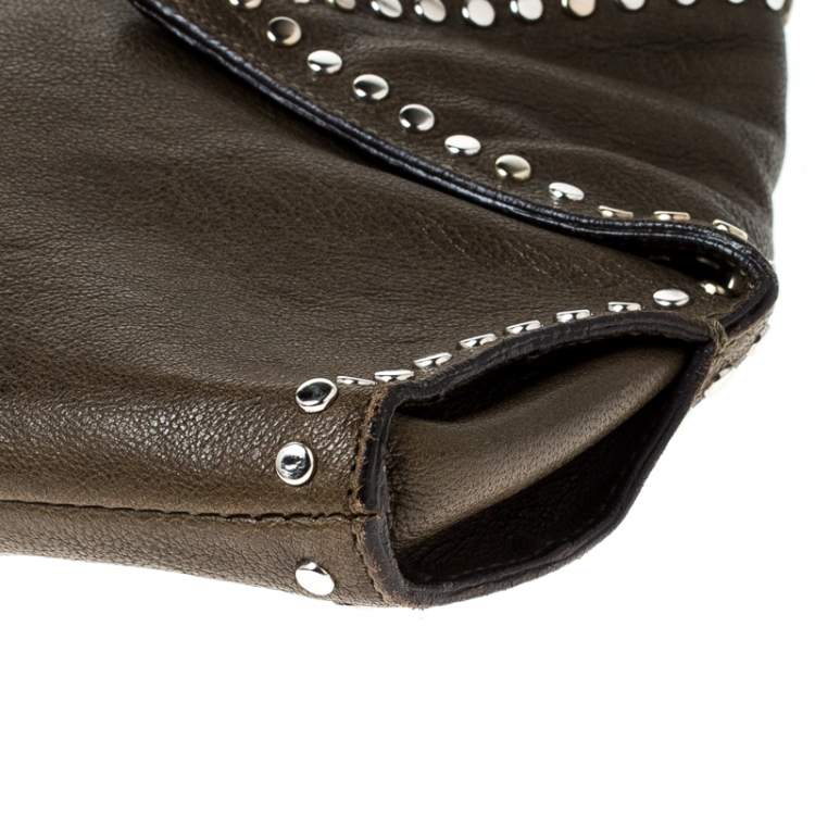 Pre Owned Alexander McQueen Olive Green Leather Medium De Manta Clutch
