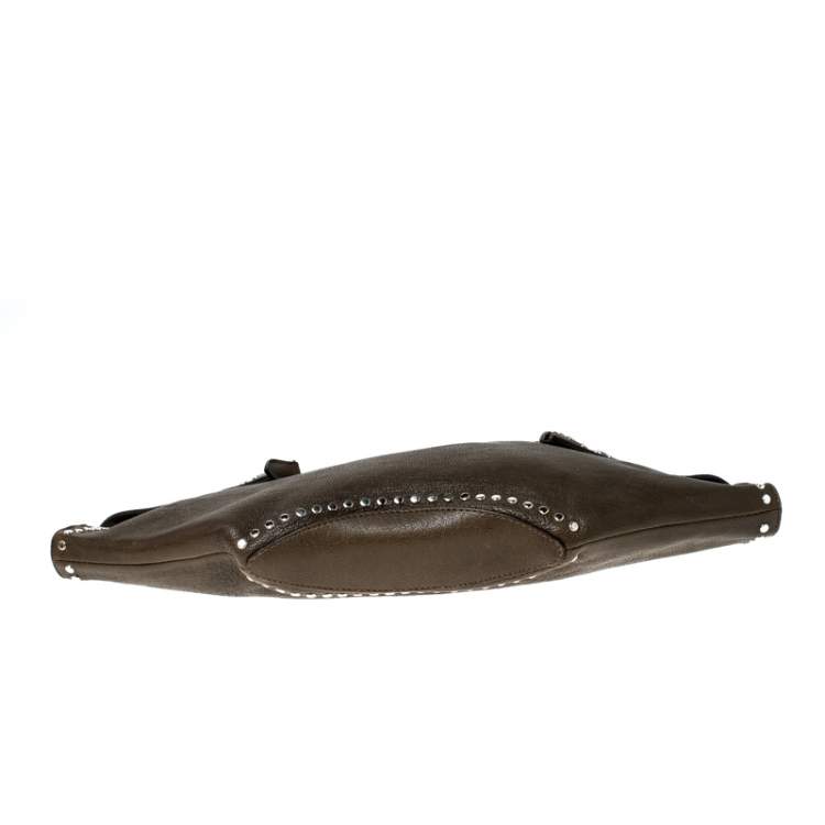 Pre Owned Alexander McQueen Olive Green Leather Medium De Manta Clutch