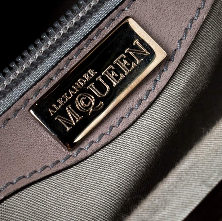 Pre Owned Alexander McQueen Metallic Gold Croc Embossed Patent Leather Elvie Satchel