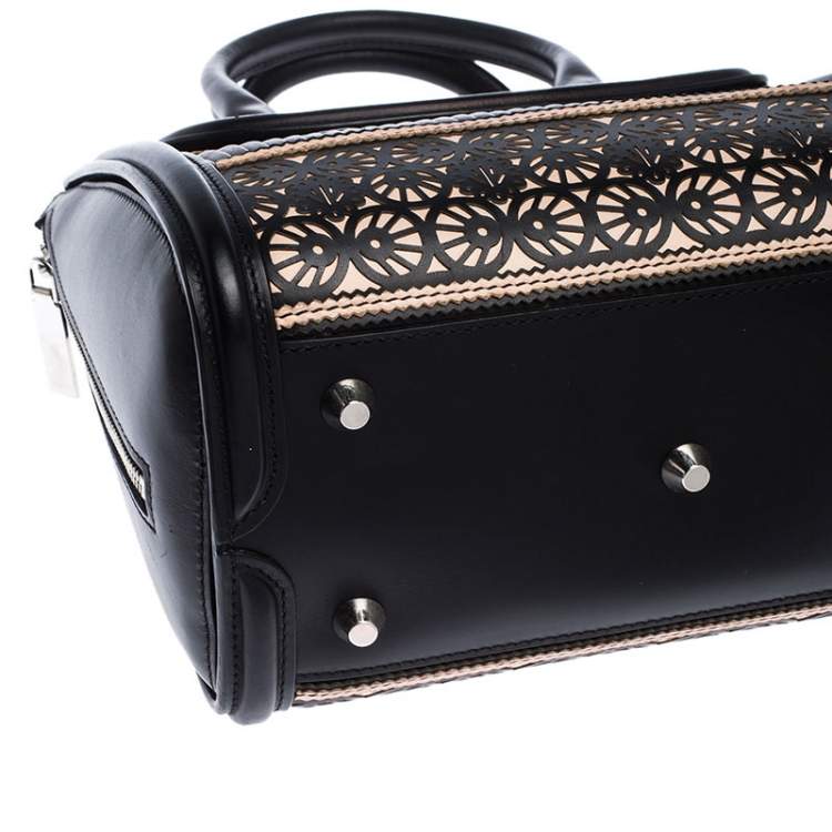 Pre Owned Alexander McQueen Black/Peach Laser Cut Leather East West Heroine Tote 