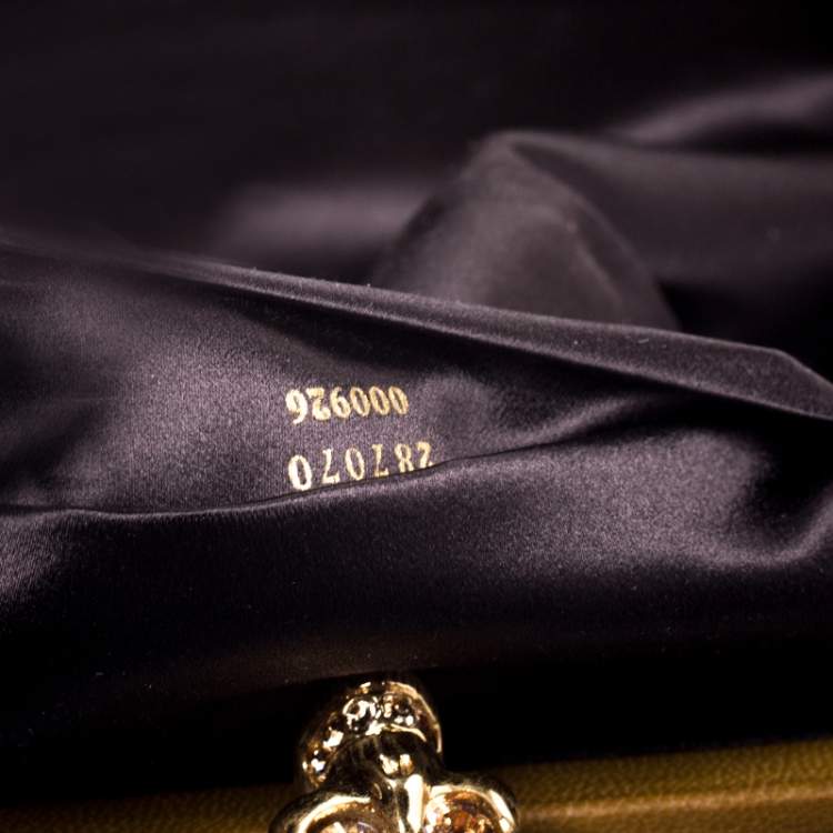Pre Owned Alexander McQueen Brown Leather and Watersnake Reversible Skull Clutch 