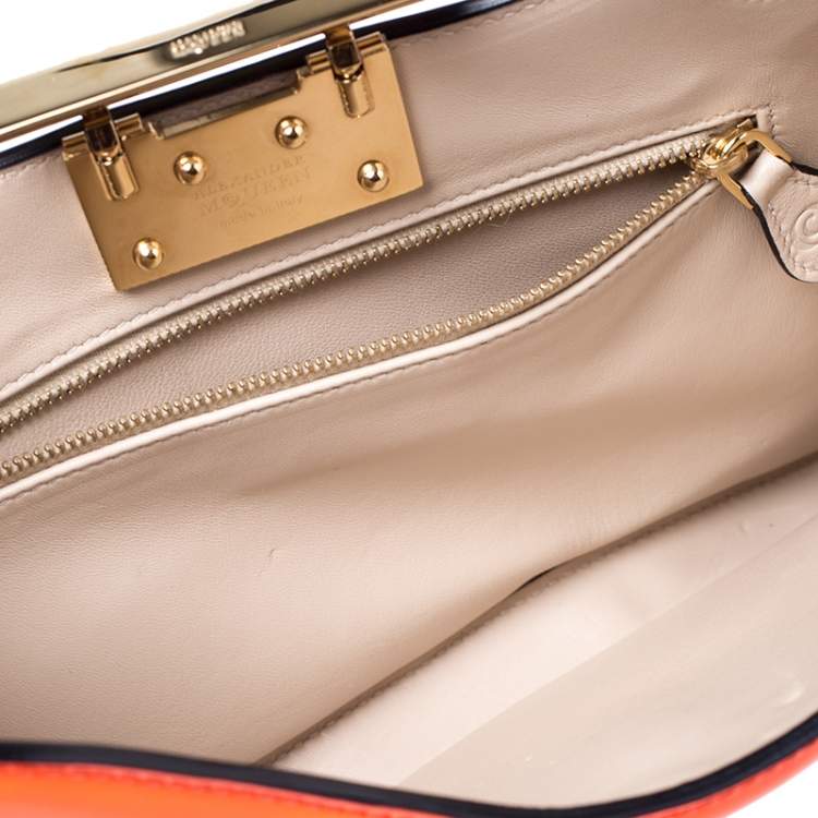Pre Owned Alexander McQueen Neon Orange Patent Leather Clutch 