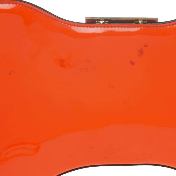 Pre Owned Alexander McQueen Neon Orange Patent Leather Clutch 
