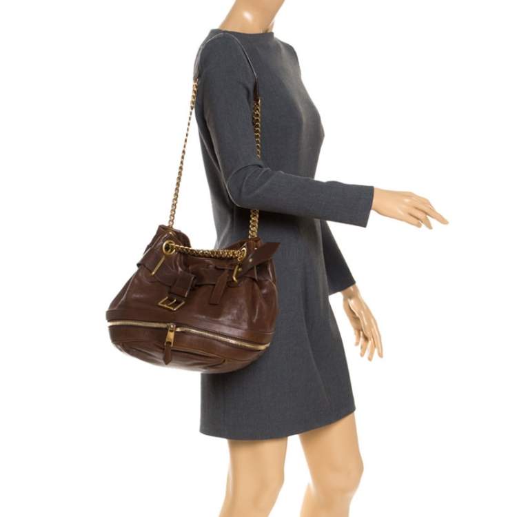 Pre Owned Alexander McQueen Brown Leather Faithful Bucket Tote