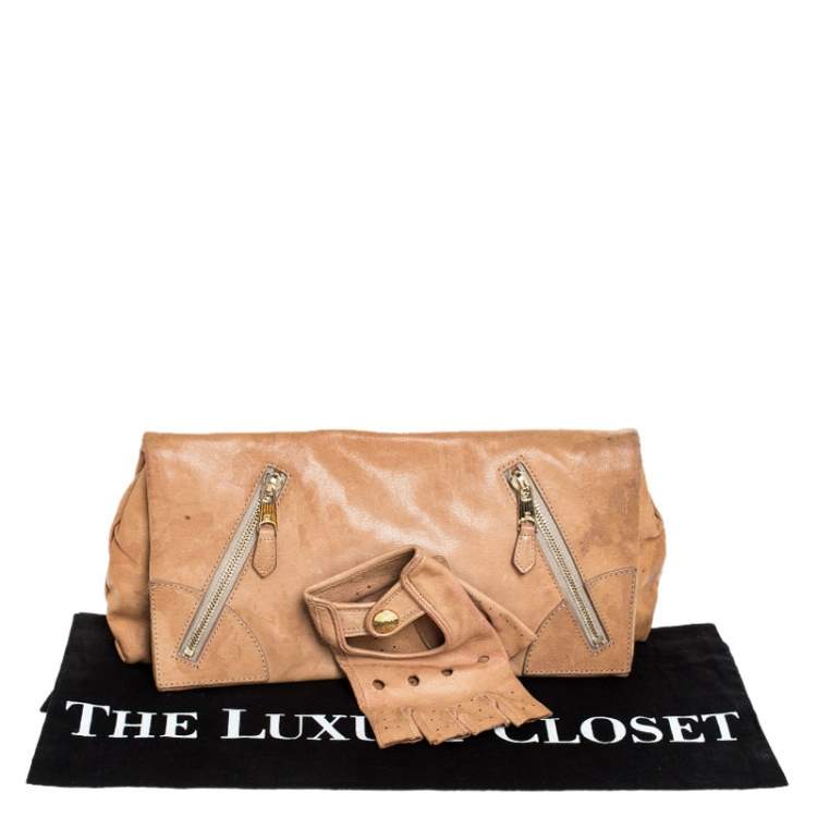 Pre Owned Alexander McQueen Beige Leather Faithful Glove Clutch