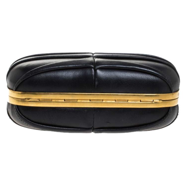 Pre Owned Alexander McQueen Black Pleated Leather Skull Lock Clutch
