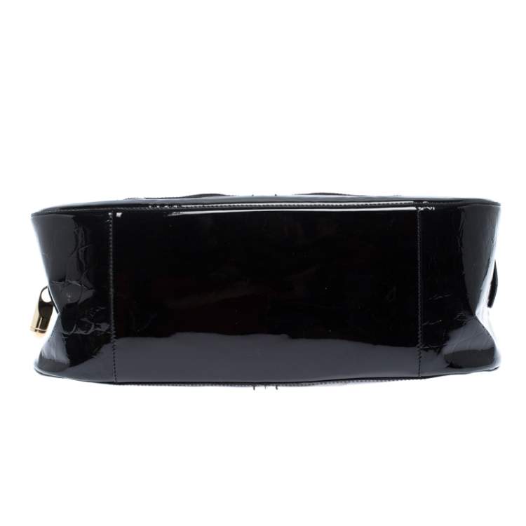 Pre Owned Alexander McQueen Black Patent and Crocodile Embossed Leather Hobo