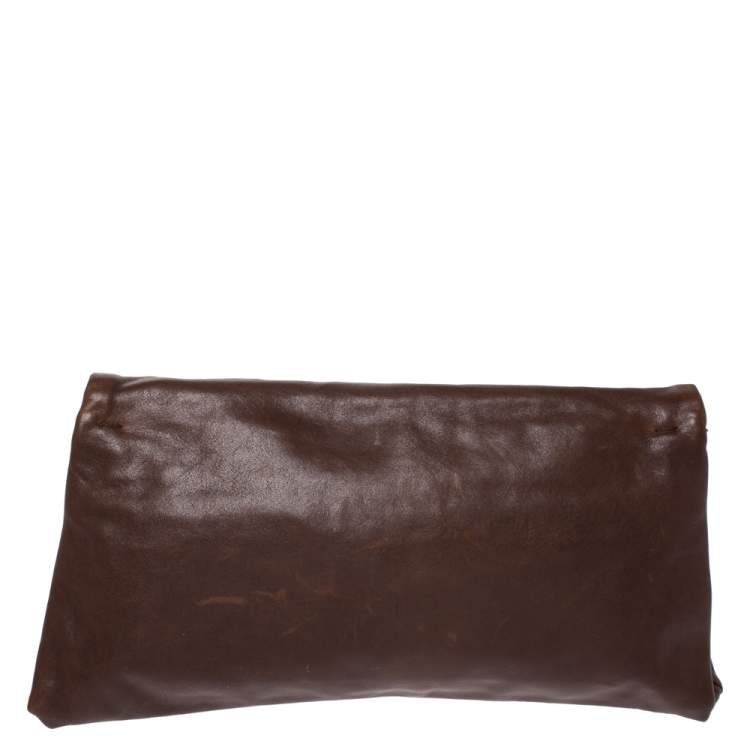 Pre Owned Alexander McQueen Brown Leather Faithful Glove Clutch