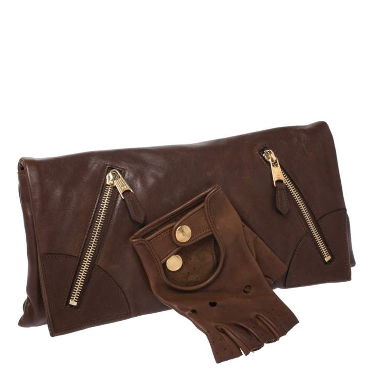 Pre Owned Alexander McQueen Brown Leather Faithful Glove Clutch