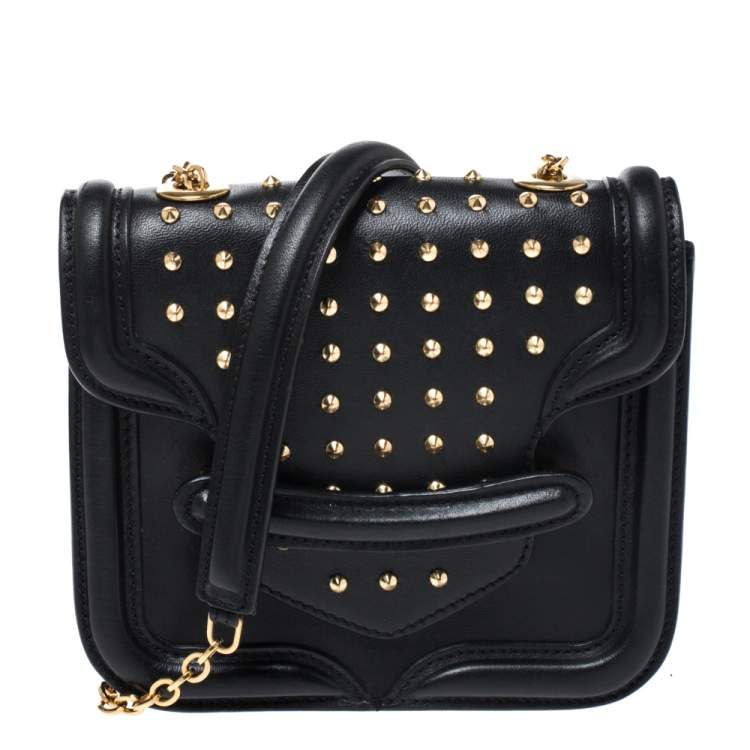 Alexander McQueen Black Leather Mini Studded Heroine Crossbody Bag 
