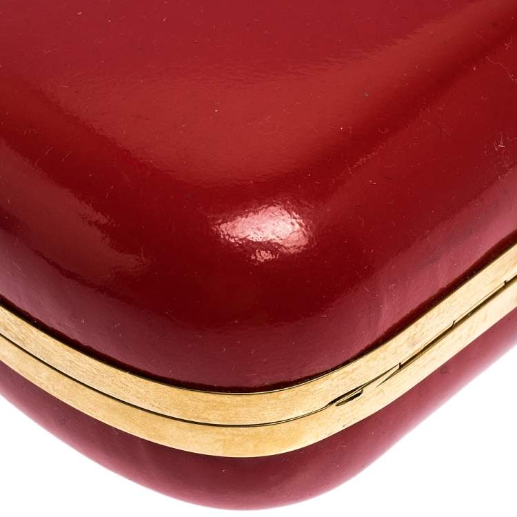 Pre Owned Alexander McQueen Red Patent Leather Skull Box Clutch