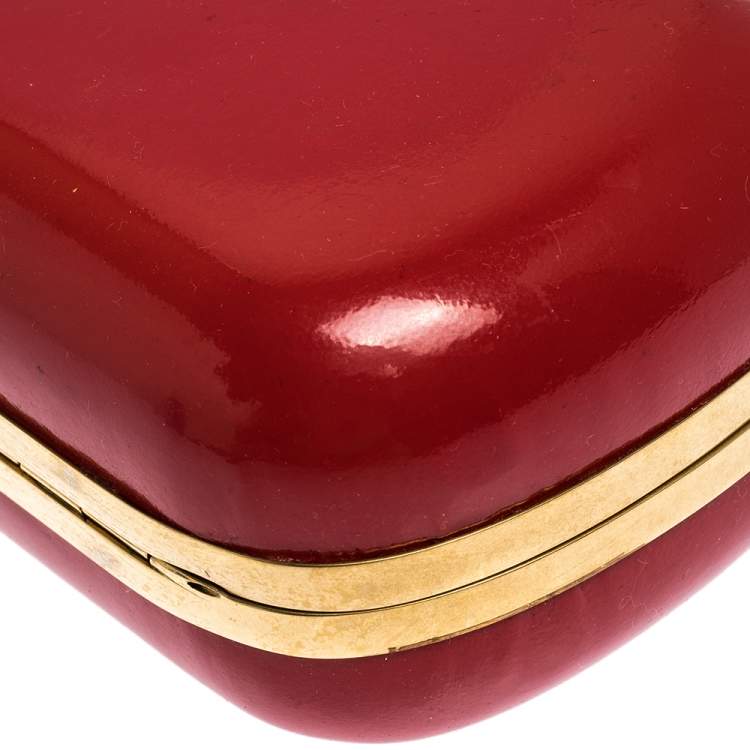 Pre Owned Alexander McQueen Red Patent Leather Skull Box Clutch