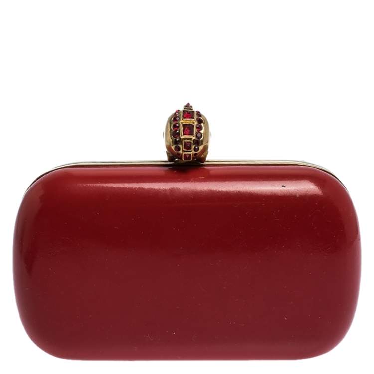 Pre Owned Alexander McQueen Red Patent Leather Skull Box Clutch