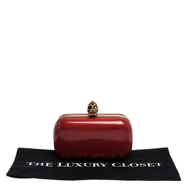 Pre Owned Alexander McQueen Red Patent Leather Skull Box Clutch