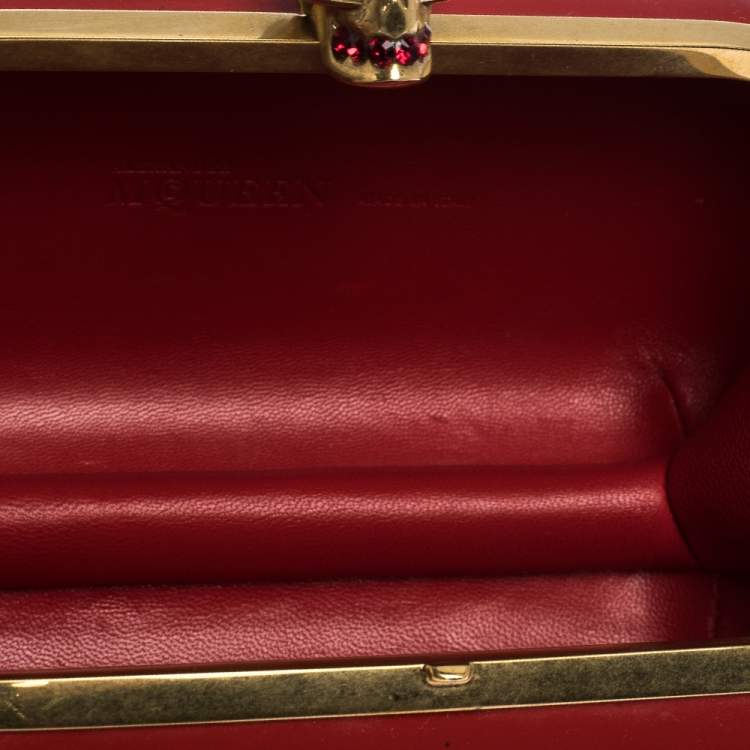 Pre Owned Alexander McQueen Red Patent Leather Skull Box Clutch