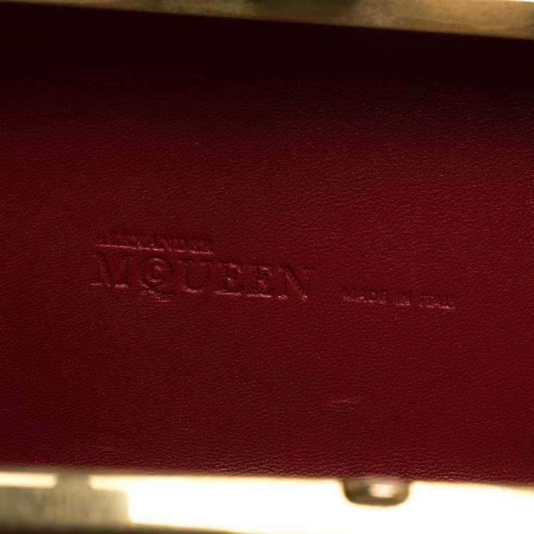 Pre Owned Alexander McQueen Red Patent Leather Skull Box Clutch