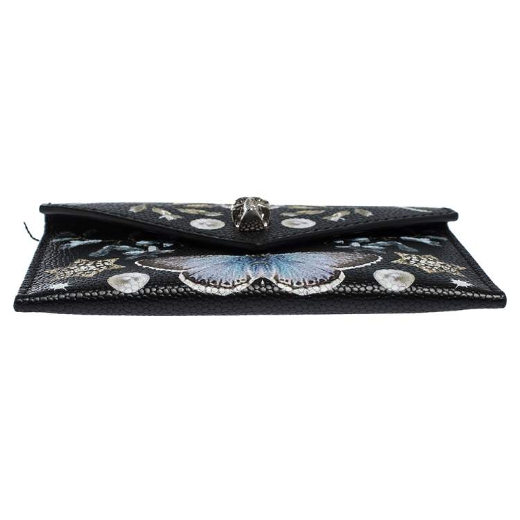 Pre Owned Alexander McQueen Black Leather Skull Card Case