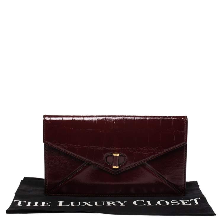 Pre Owned Alexander McQueen Burgundy Patent Leather Envelope Clutch