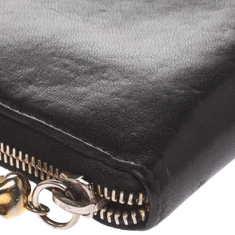 Pre Owned Alexander McQueen Black Leather Zip Around Wallet 