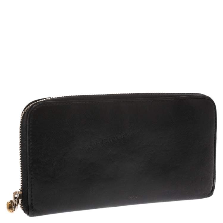 Pre Owned Alexander McQueen Black Leather Zip Around Wallet 