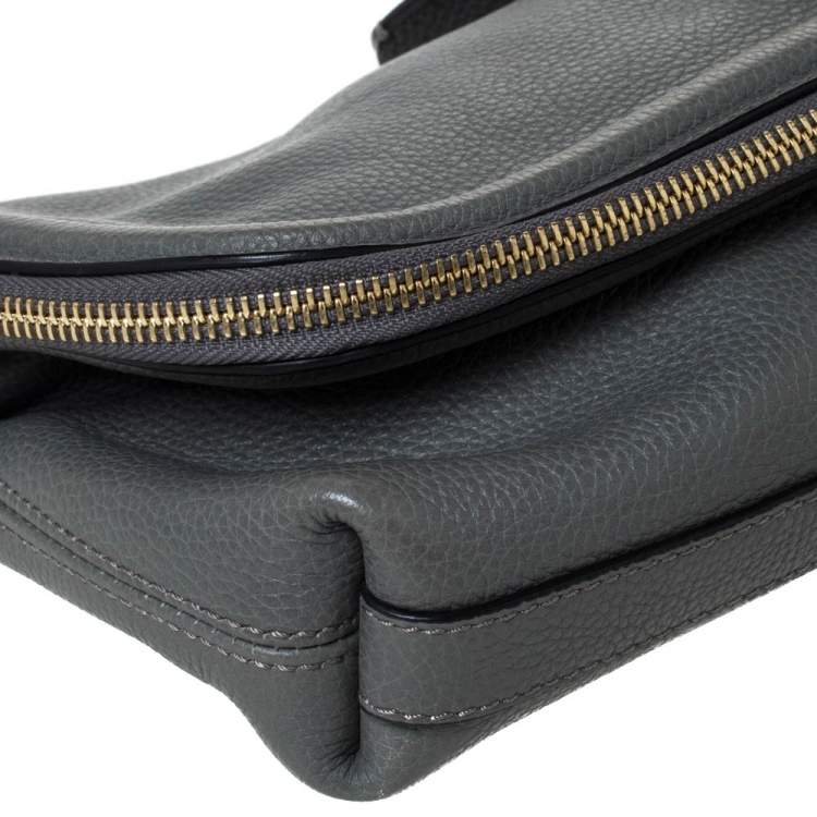 Pre Owned Alexander McQueen Grey Leather Skull Padlock Fold-Over Clutch