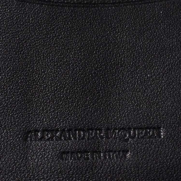 Pre Owned Alexander McQueen Grey Leather Skull Bifold Card Holder 