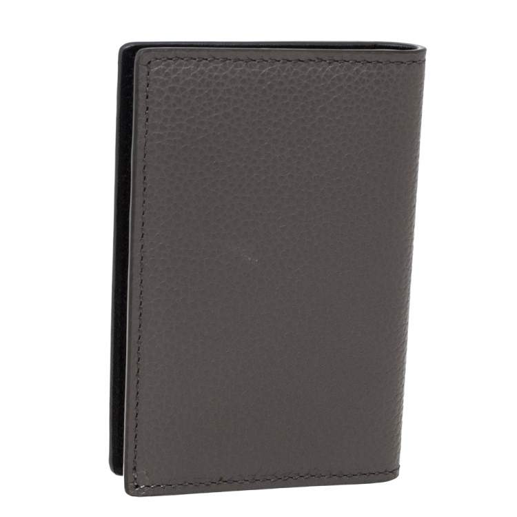 Pre Owned Alexander McQueen Grey Leather Skull Bifold Card Holder 