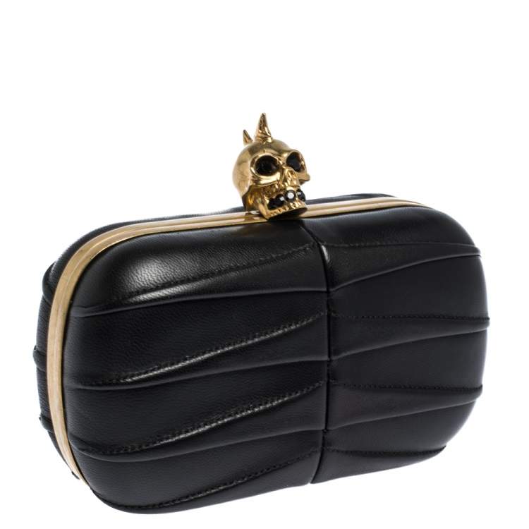 Pre Owned Alexander McQueen Black Leather Shark Teeth Skull Clutch