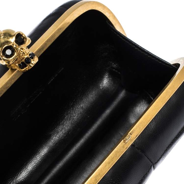 Pre Owned Alexander McQueen Black Leather Shark Teeth Skull Clutch