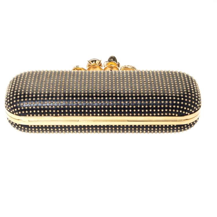 Pre Owned Alexander McQueen Black Leather Studded Skull Knuckle Clutch