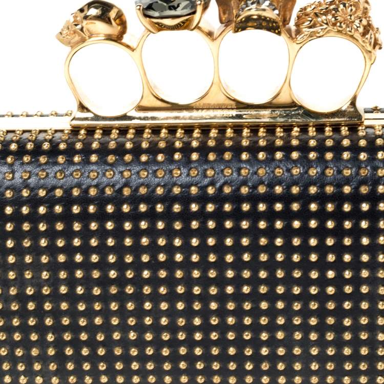 Pre Owned Alexander McQueen Black Leather Studded Skull Knuckle Clutch