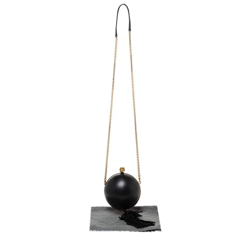 Pre Owned Alexander McQueen Black Leather Sphere Skull Ball Clutch Bag