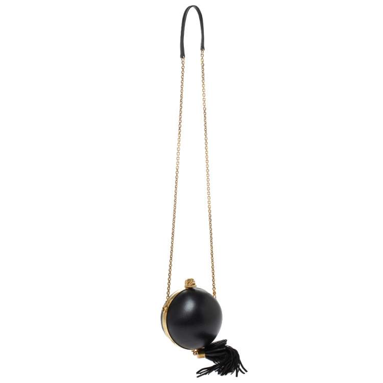 Pre Owned Alexander McQueen Black Leather Sphere Skull Ball Clutch Bag