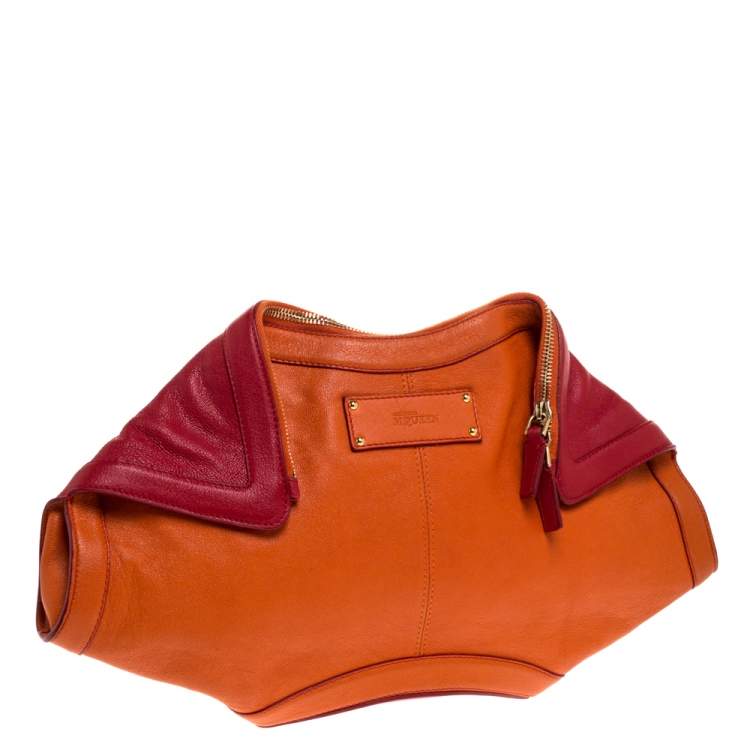 Pre Owned Alexander McQueen Orange/Red Leather Medium Faithful De Manta Clutch