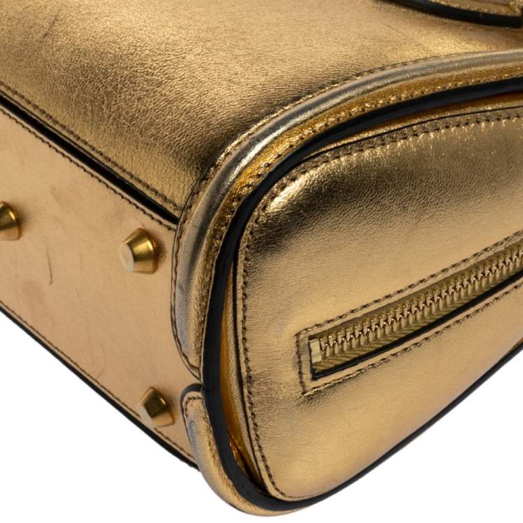 Pre Owned Alexander McQueen Metallic Gold Leather Mini Heroine Bag