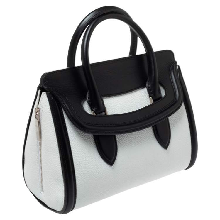 Pre Owned Alexander McQueen Black/White Leather Medium Heroine Satchel