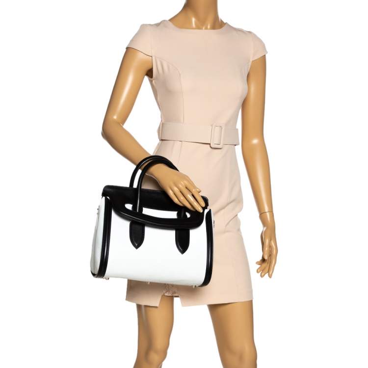 Pre Owned Alexander McQueen Black/White Leather Medium Heroine Satchel