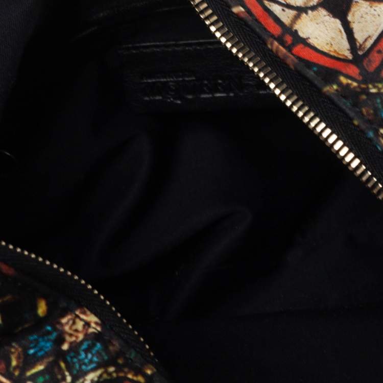 Pre Owned Alexander McQueen Multicolor Printed Satin and Leather Medium De Manta Clutch