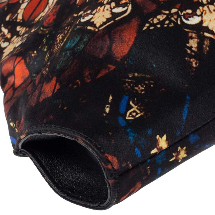 Pre Owned Alexander McQueen Multicolor Printed Satin and Leather Medium De Manta Clutch