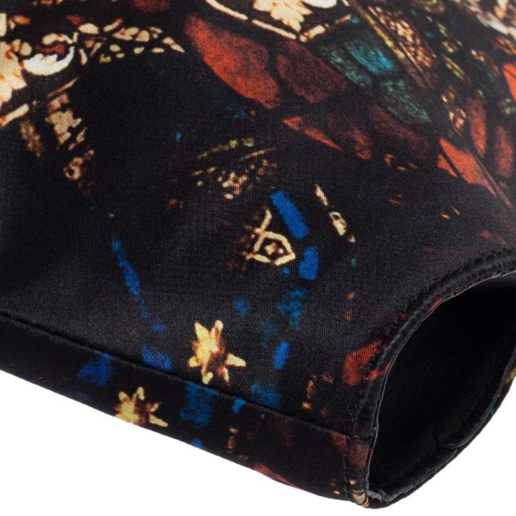Pre Owned Alexander McQueen Multicolor Printed Satin and Leather Medium De Manta Clutch