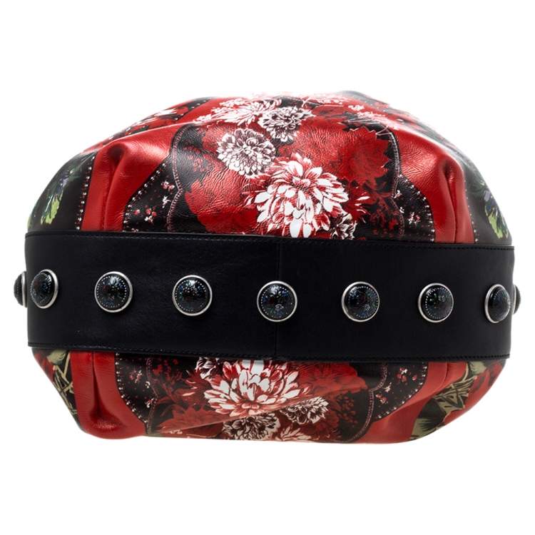 Pre Owned Alexander McQueen Multicolor Floral Print Leather Drawstring Bucket Bag