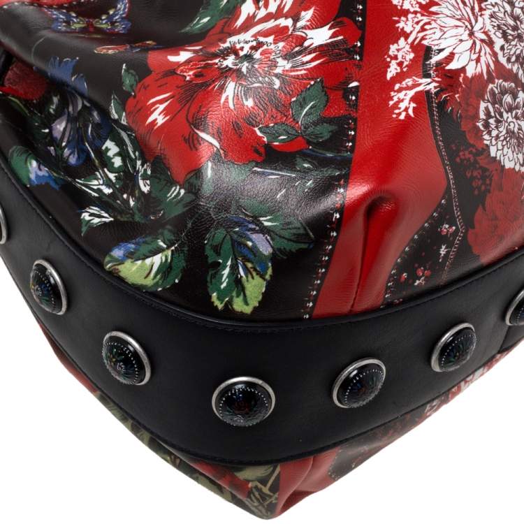Pre Owned Alexander McQueen Multicolor Floral Print Leather Drawstring Bucket Bag
