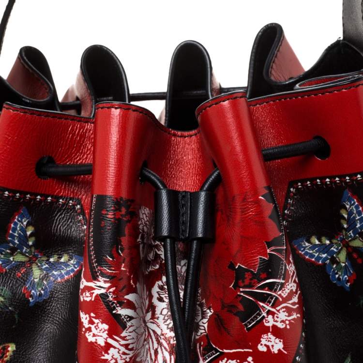 Pre Owned Alexander McQueen Multicolor Floral Print Leather Drawstring Bucket Bag